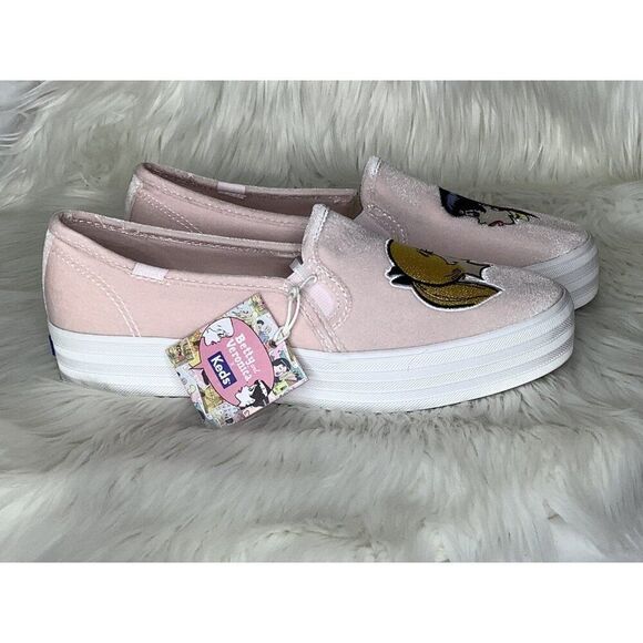 Keds Women 9.5 Betty & Veronica Triple decker Velvet Pink slip on sneaker - New - Picture 3 of 7
